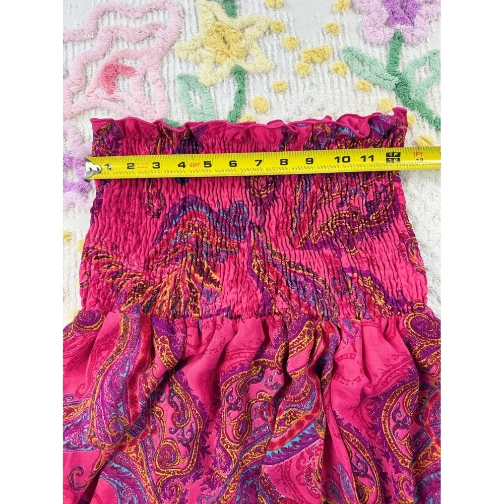 Snap Pink Paisley Strapless Dress High Low Hem Maxi Dress Summer Beach Cover LUp - Picture 6 of 10
